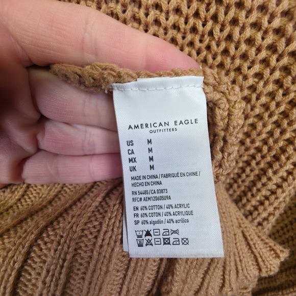 American Eagle Sweater Women M Brown Open Knit Chunky Oversized Baggy Tunic Fall - Picture 9 of 12